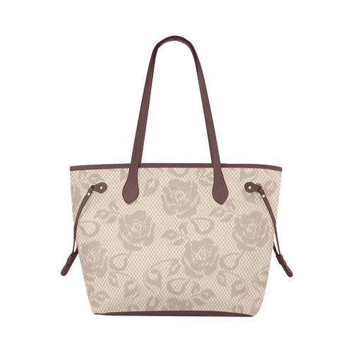 Brown Roses, Rose Flowers, Lace Effect, Floral Pattern Clover Canvas Tote Bag (Model 1661)