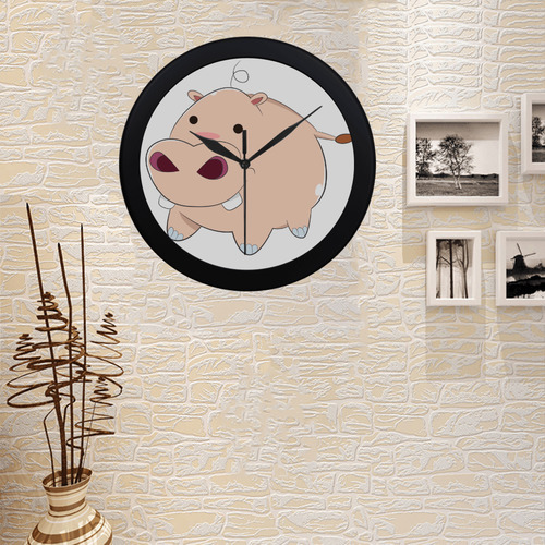 Happy Cartoon Baby Hippo Circular Plastic Wall clock