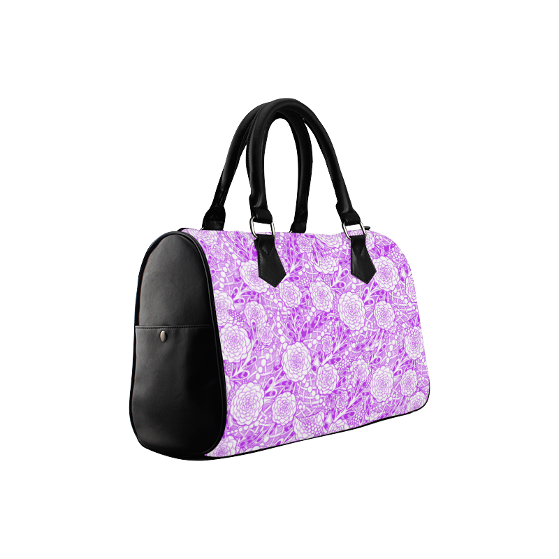 Purple White Flowers Boston Handbag (Model 1621)