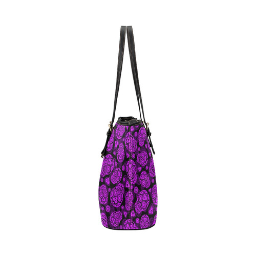 Sugar Skull Pattern - Purple Leather Tote Bag/Large (Model 1651)