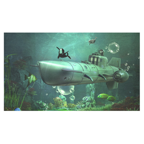 Awesome submarine with orca Cotton Linen Tablecloth 60"x 104"