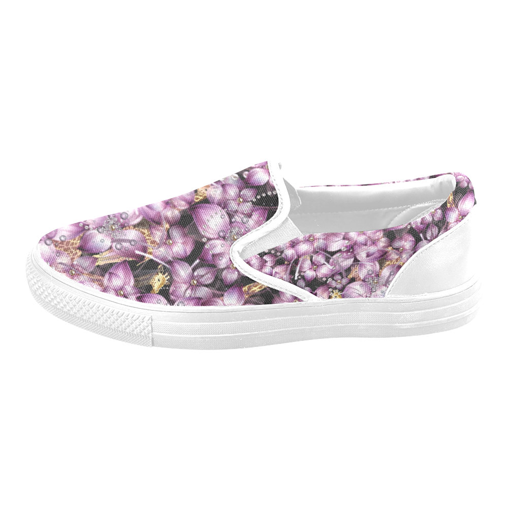floral is the new black 3 Women's Unusual Slip-on Canvas Shoes (Model 019)