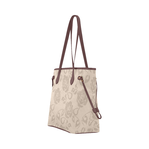 Brown Roses, Rose Flowers, Lace Effect, Floral Pattern Clover Canvas Tote Bag (Model 1661)