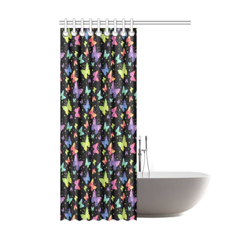 Colorful Butterflies Black Edition Shower Curtain 48"x72"