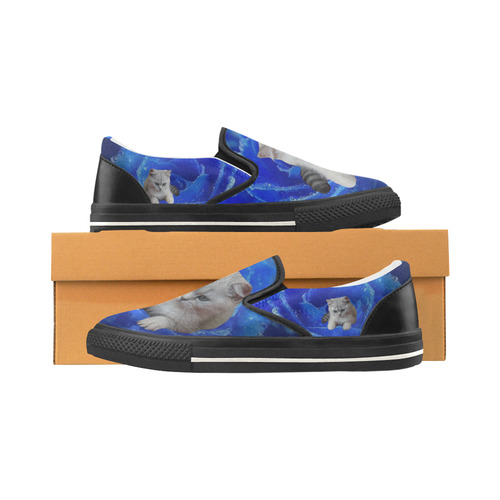 Cat and Rose Slip-on Canvas Shoes for Kid (Model 019)