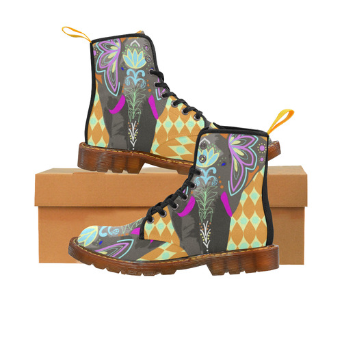 Painted Indian Elephant Geometric Background Martin Boots For Women Model 1203H