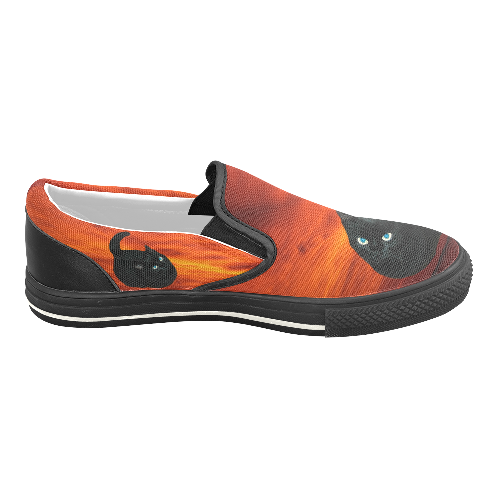 Cat and Red Sky Slip-on Canvas Shoes for Kid (Model 019)