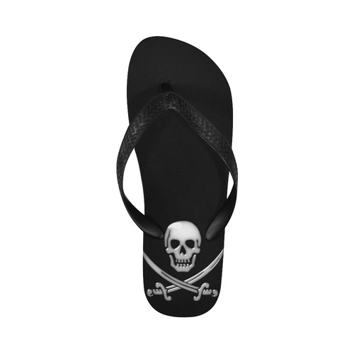 Skull and Cross Swords - Jolly Roger Pirate Flip Flops for Men/Women (Model 040)