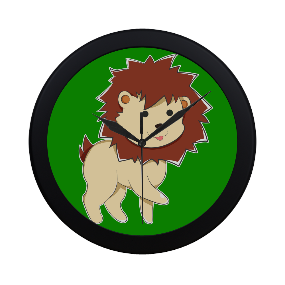 Happy Cartoon Baby Lion Circular Plastic Wall clock