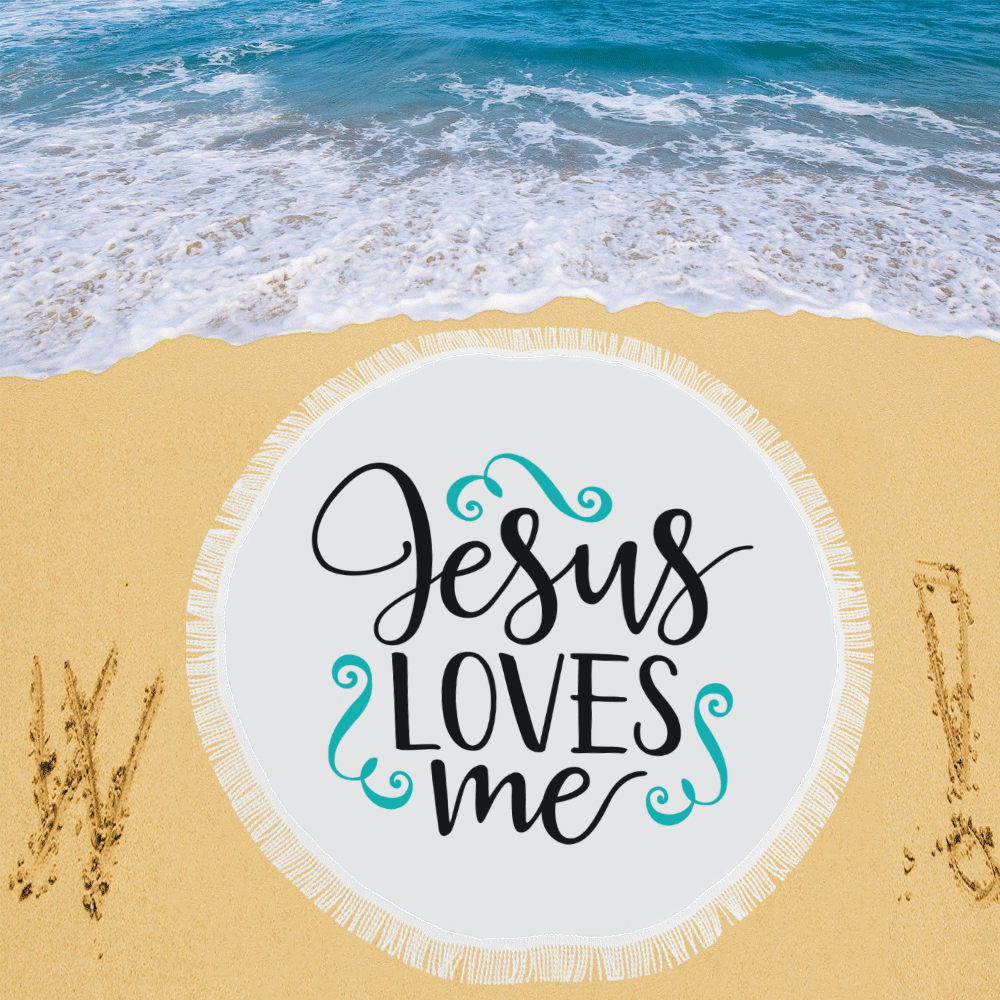 Jesus Loves Me Beach Throw Blanket Circular Beach Shawl 59"x 59"