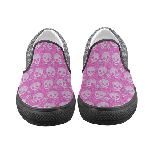 SKULLS PINK AND BLACK Slip-on Canvas Shoes for Kid (Model 019)