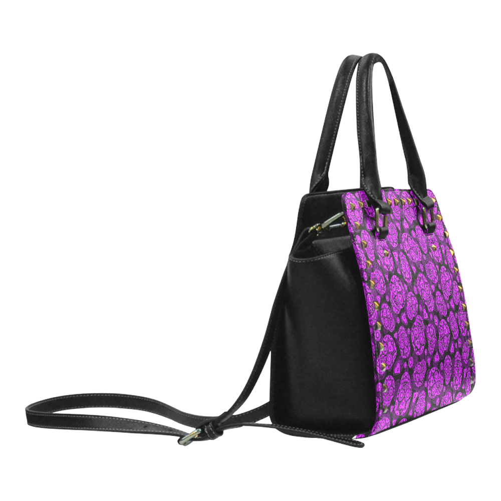 Sugar Skull Pattern - Purple Rivet Shoulder Handbag (Model 1645)