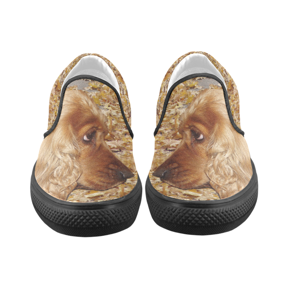 Dog Cocker Spaniel Slip-on Canvas Shoes for Kid (Model 019)