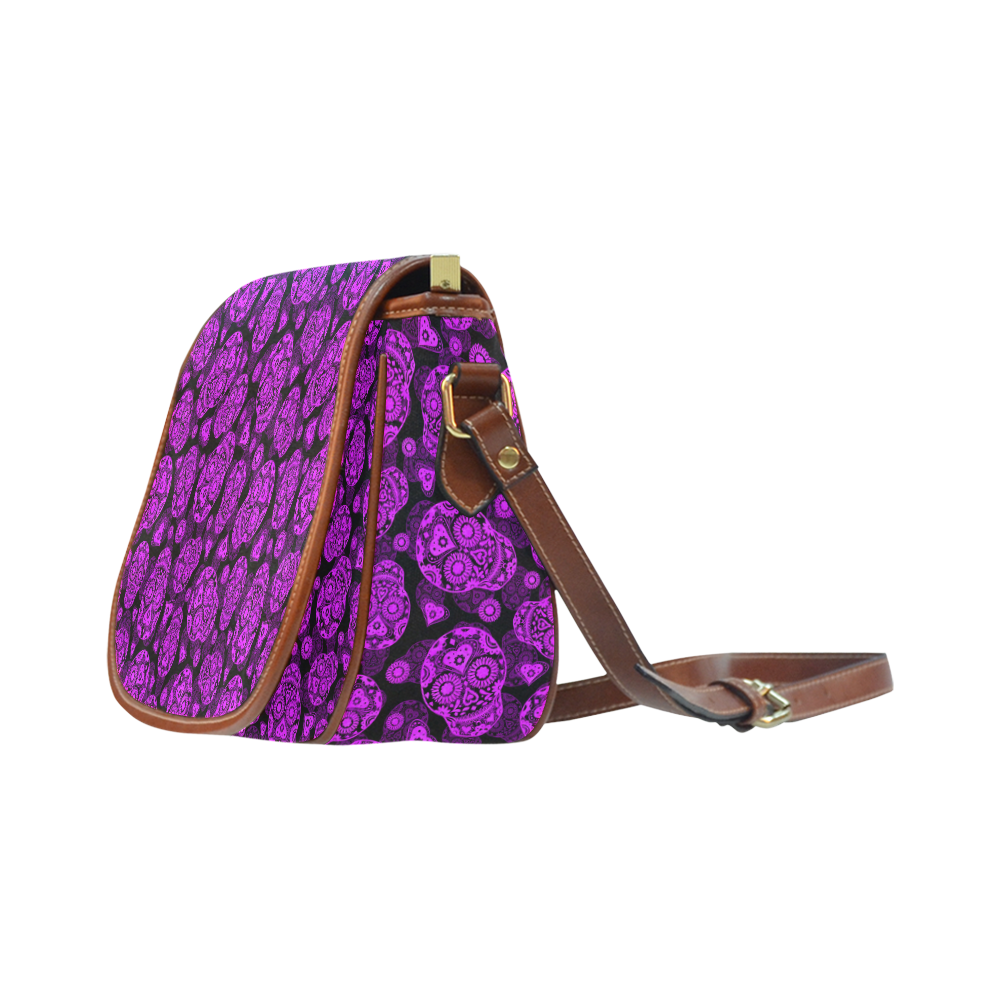 Sugar Skull Pattern - Purple Saddle Bag/Large (Model 1649)