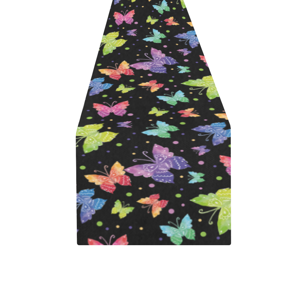 Colorful Butterflies Black Edition Table Runner 16x72 inch