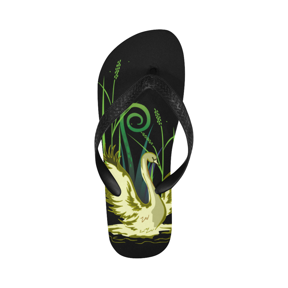 Lovely Swans  & Flower Lily in a Pond Flip Flops for Men/Women (Model 040)