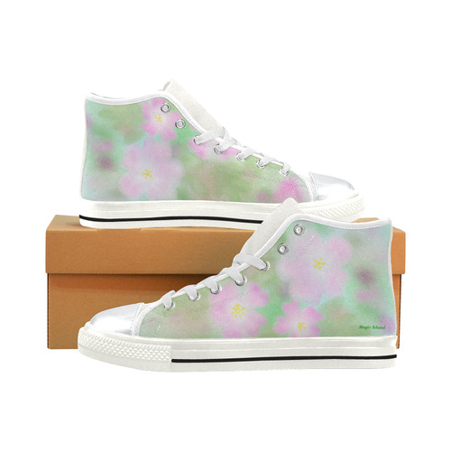 Pink Wild Roses. Inspired by the Magic Island of Gotland. High Top Canvas Women's Shoes/Large Size (Model 017)