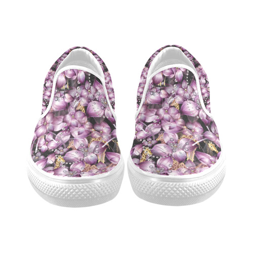 floral is the new black 3 Women's Unusual Slip-on Canvas Shoes (Model 019)