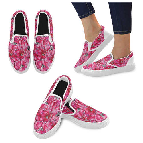 floral is the new black 4 Women's Unusual Slip-on Canvas Shoes (Model 019)