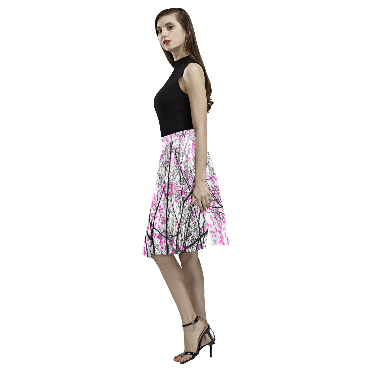 Cherry Blossom Day Dress Melete Pleated Midi Skirt (Model D15)