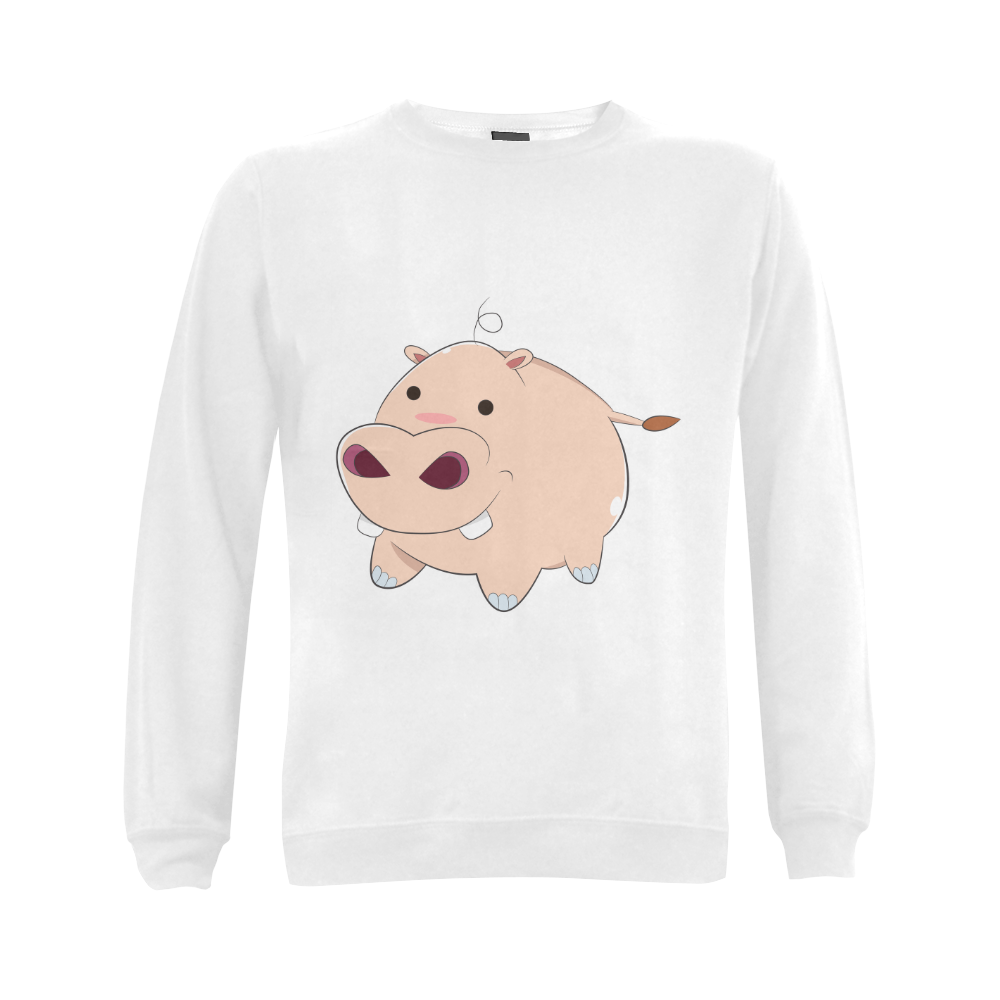 Happy Cartoon Baby Hippo Gildan Crewneck Sweatshirt(NEW) (Model H01)