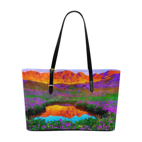 Sunset Landscape Purple Floral Red Mountains Euramerican Tote Bag/Large (Model 1656)