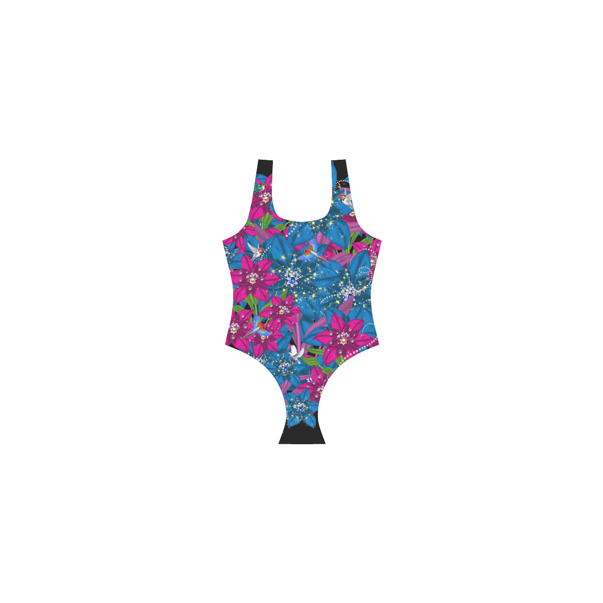 Floral is the new black - 2 Vest One Piece Swimsuit (Model S04)