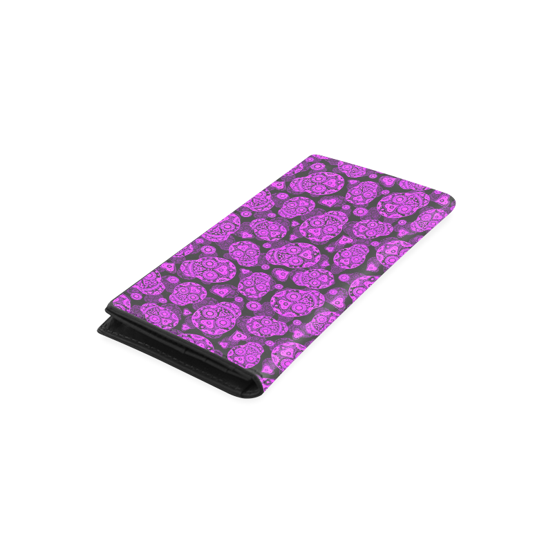 Sugar Skull Pattern - Purple Women's Leather Wallet (Model 1611)