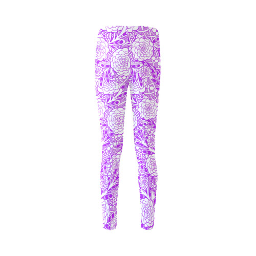 Purple White Flowers Cassandra Women's Leggings (Model L01)