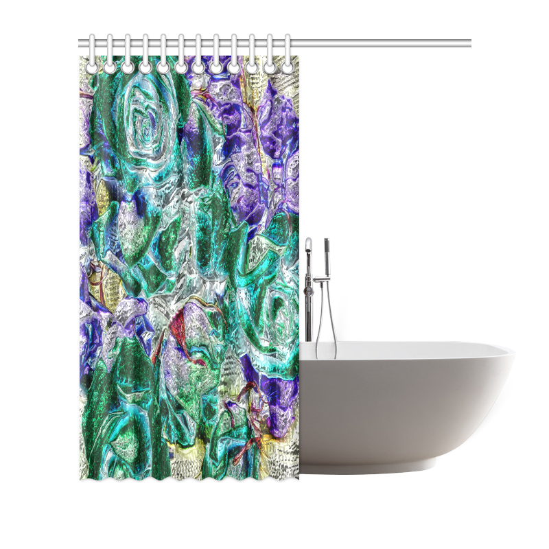 Floral glossy Chrome 01B by FeelGood Shower Curtain 72"x72"