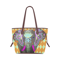 Painted Indian Elephant Geometric Background Clover Canvas Tote Bag (Model 1661)