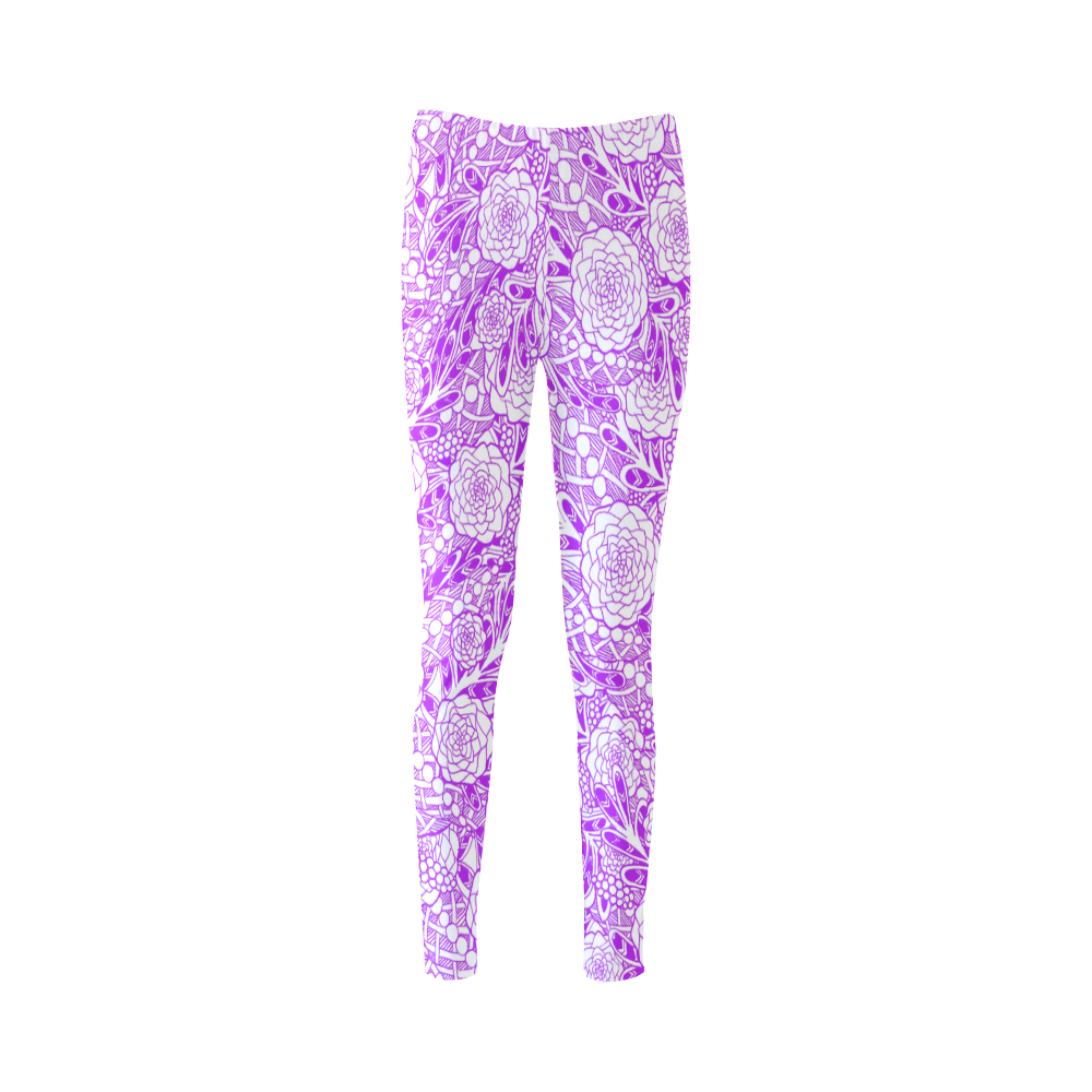 Purple White Flowers Cassandra Women's Leggings (Model L01)