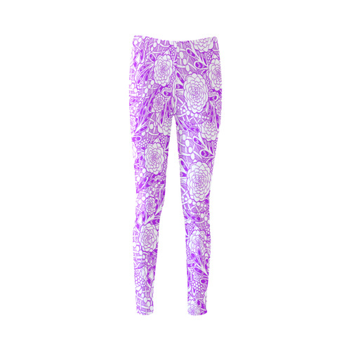 Purple White Flowers Cassandra Women's Leggings (Model L01)