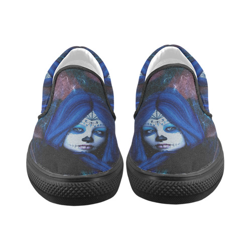 Sugar Skull Girl Slip-on Canvas Shoes for Kid (Model 019)