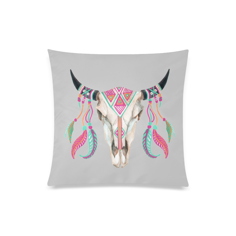 Teal/Pink Skull Light Gray Custom Zippered Pillow Case 20"x20"(Twin Sides)