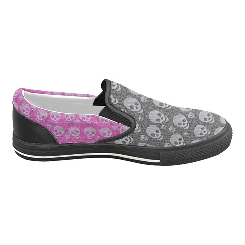 SKULLS BLACK AND PINK Slip-on Canvas Shoes for Kid (Model 019)