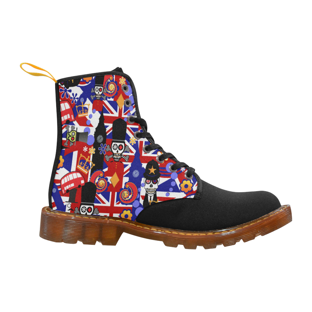 Men's Print Leather Boot UK London Flag Brit Sugar Skull Martin Boots For Men Model 1203H