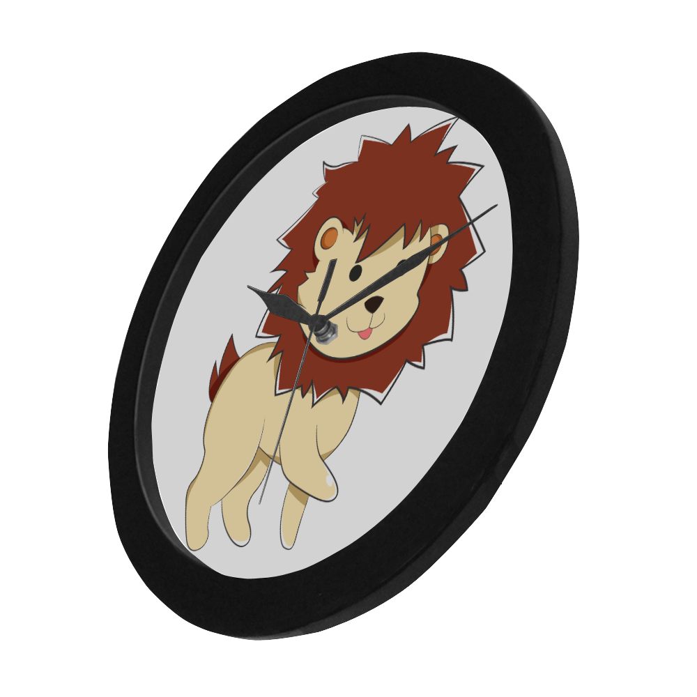 Happy Cartoon Baby Lion Circular Plastic Wall clock