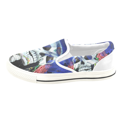 Sugar Skull and Roses Slip-on Canvas Shoes for Kid (Model 019)