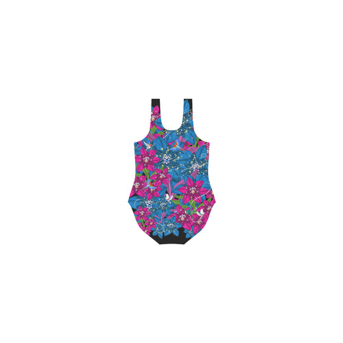 Floral is the new black - 2 Vest One Piece Swimsuit (Model S04)