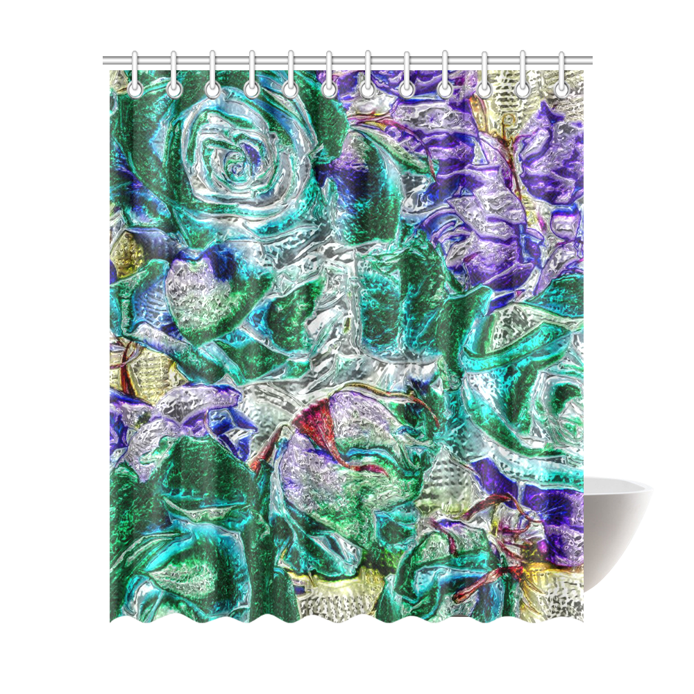 Floral glossy Chrome 01B by FeelGood Shower Curtain 72"x84"