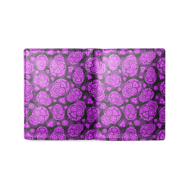 Sugar Skull Pattern - Purple Men's Leather Wallet (Model 1612)