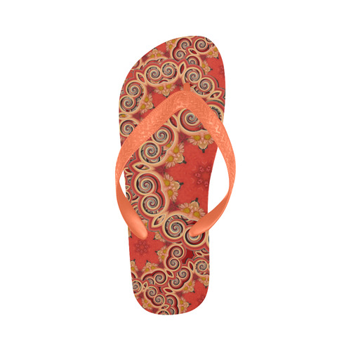 K143 Cinnamon Color Curls and Swirls Flip Flops for Men/Women (Model 040)