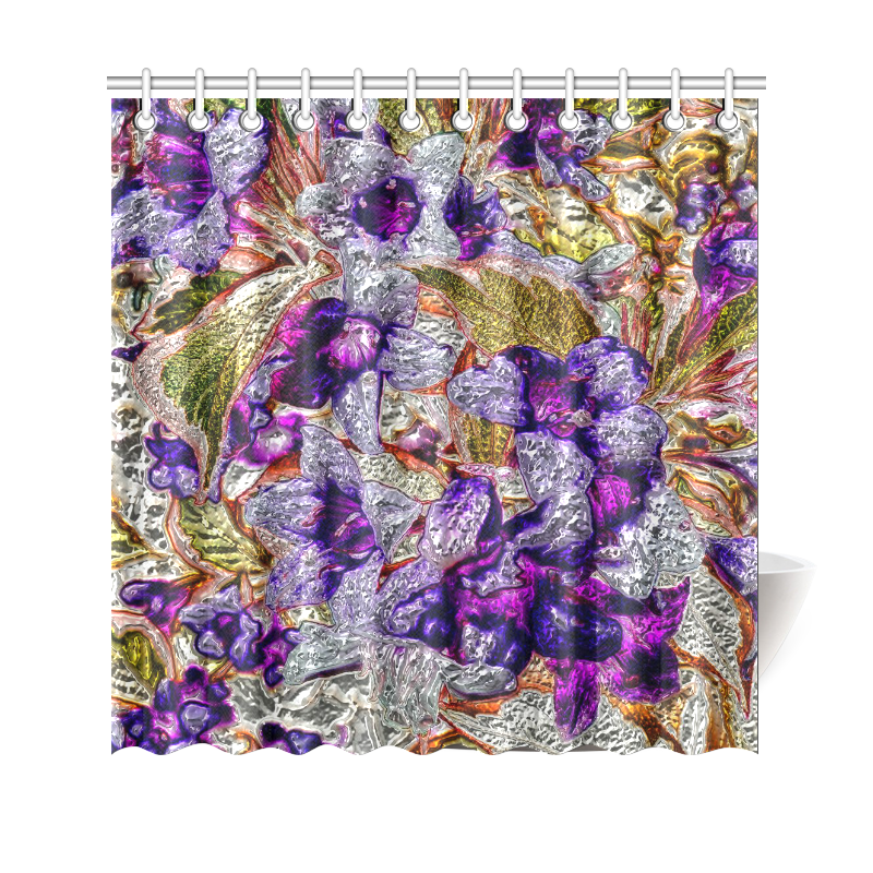 Floral glossy Chrome 2B by FeelGood Shower Curtain 69"x70"