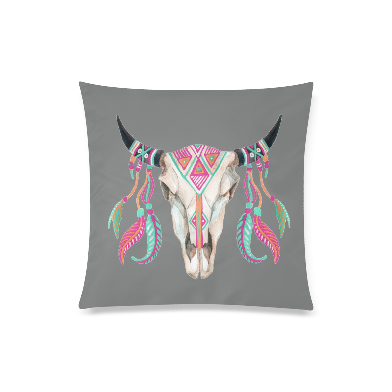Teal/Pink Skull Dark Gray Custom Zippered Pillow Case 20"x20"(Twin Sides)