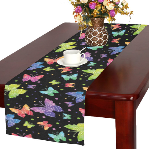 Colorful Butterflies Black Edition Table Runner 16x72 inch