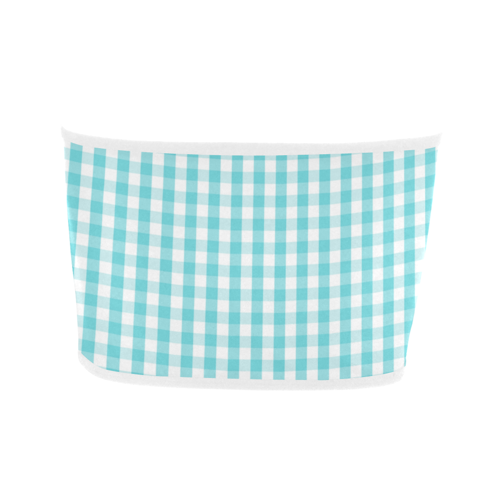 Large Aqua Blue Gingham Check Plaid With White Piping Bandeau Top