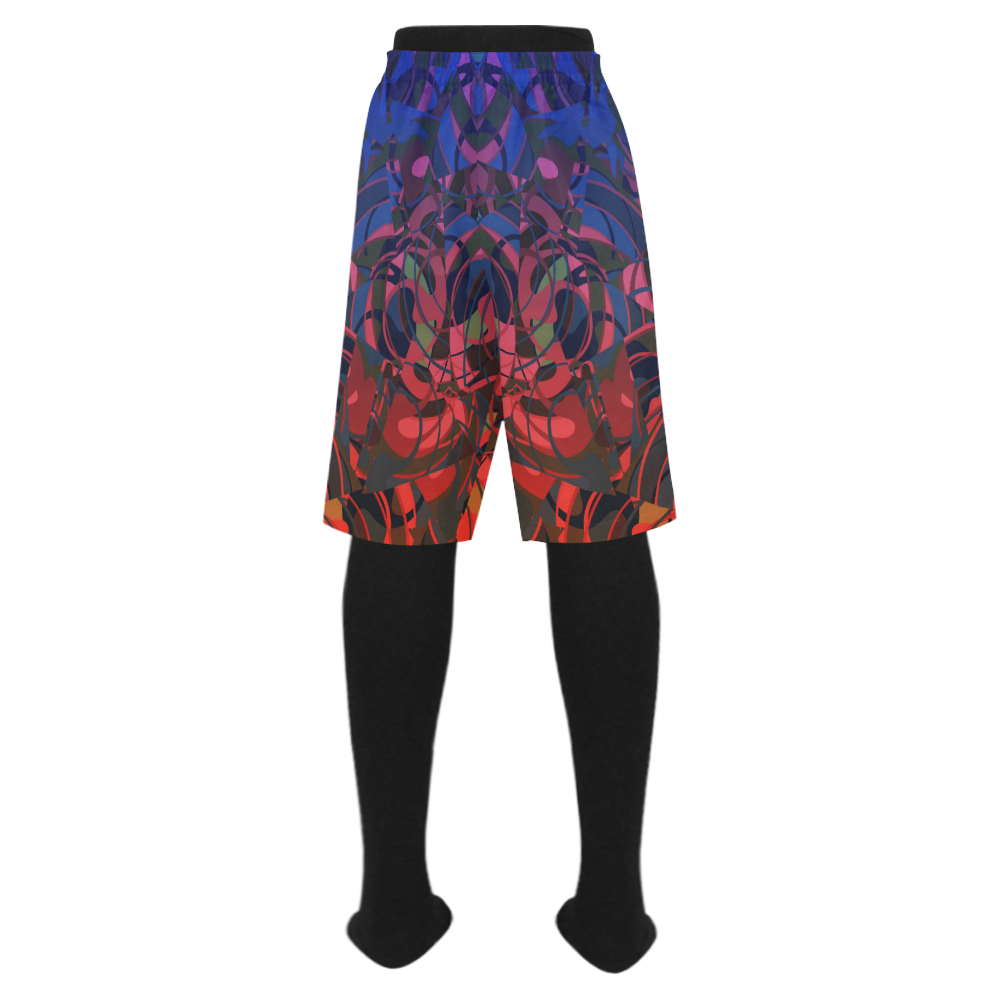 Hot and Cold Abstract - Blue and Deep Red Men's Swim Trunk (Model L21)