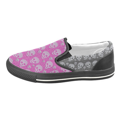 SKULLS PINK AND BLACK Slip-on Canvas Shoes for Kid (Model 019)