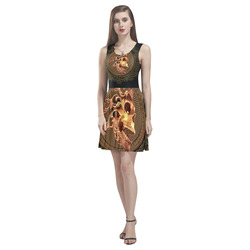 Amazing skull with floral elements Thea Sleeveless Skater Dress(Model D19)
